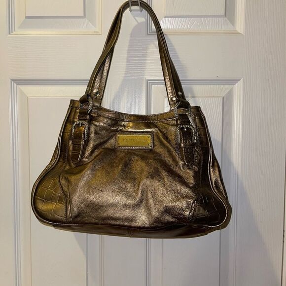 Judith Ripka leather Bronze Large  shoulder bag silver tone hardwares - Picture 2 of 16